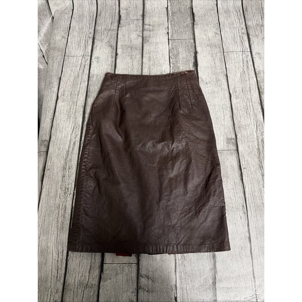 Vintage 80s Bettina Chocolate Brown Leather High Waist Pencil Skirt Sz 8